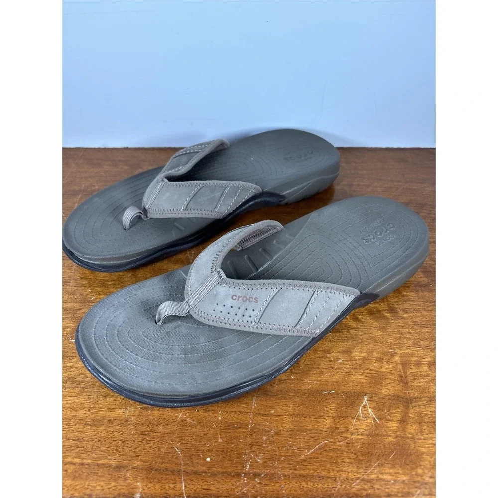 Crocs Swiftwater Flip Flops Mens 12 Sandal Graphite Ultramarine 202547 Brown